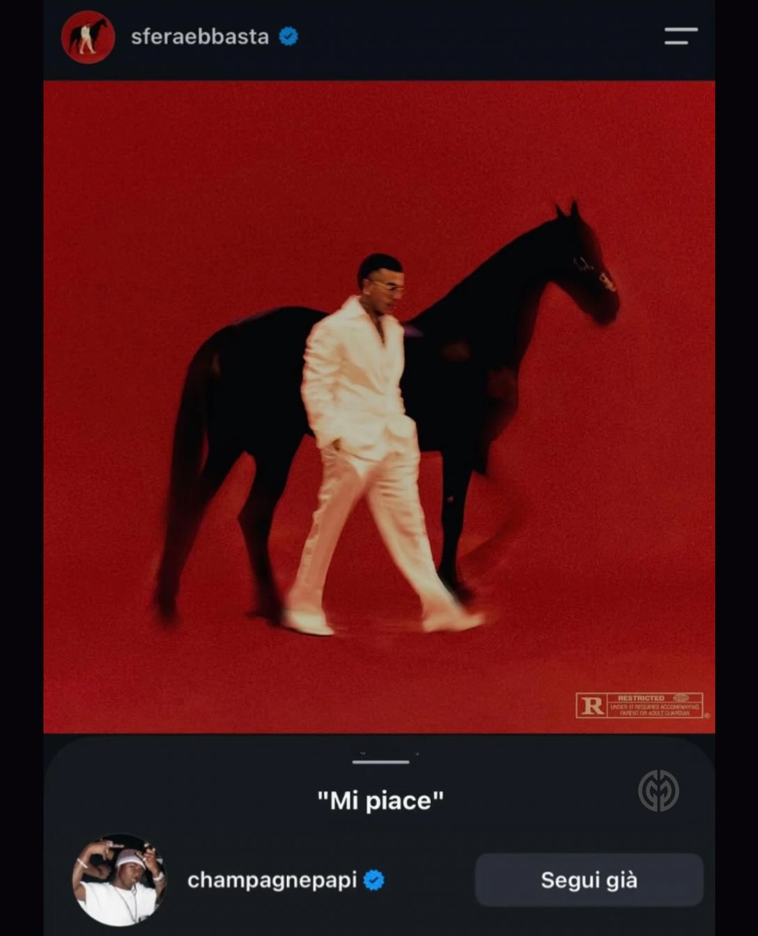 TRA I LIKE ALLA COPERTINA DI "PUROSANGUE" DI SFERA EBBASTA C'È ANCHE QUELLO DI DRAKE — 2