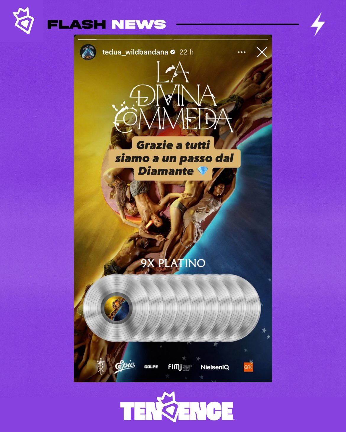 Tedua ha festeggiato il nono disco di platino de "La Divina Commedia": «siamo a un passo dal diamante>> — 2